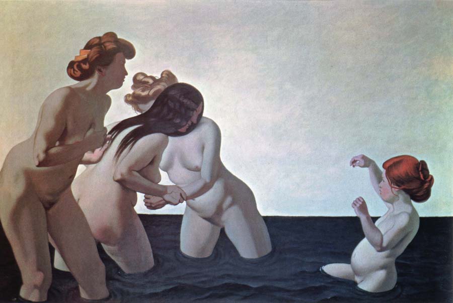 Felix  Vallotton three women and a young girl playing in the water